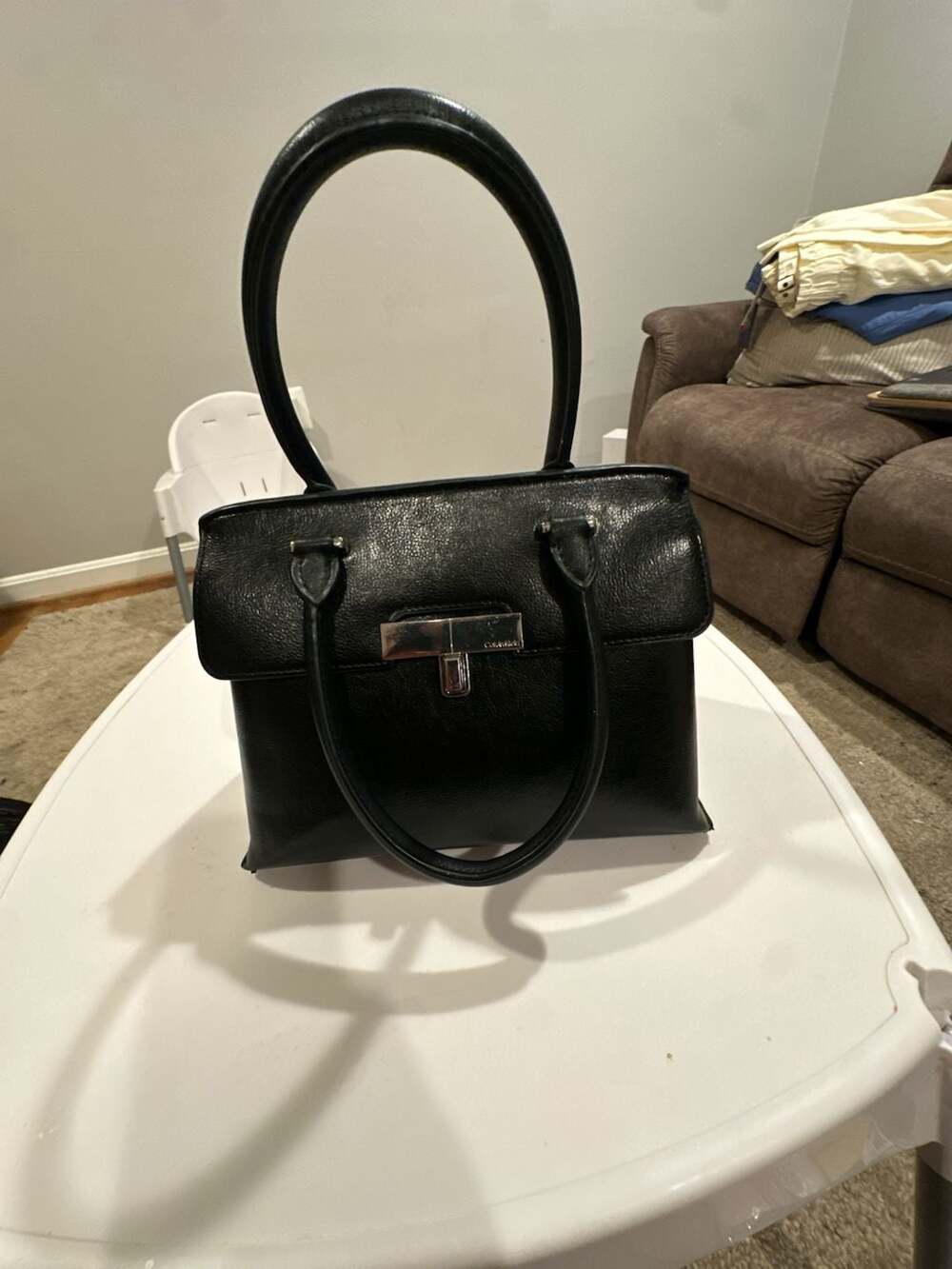 Calvin Klein Becky Turn Lock Satchel Black Silver